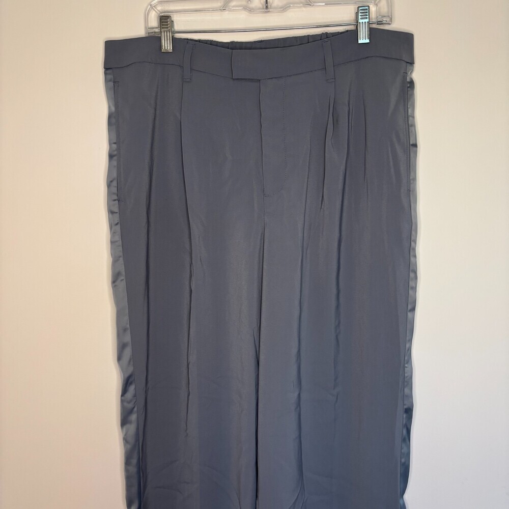 A New Day NEW High Rise Satin Side-Stripe Straight Trouser Women 14 Gray Stretch